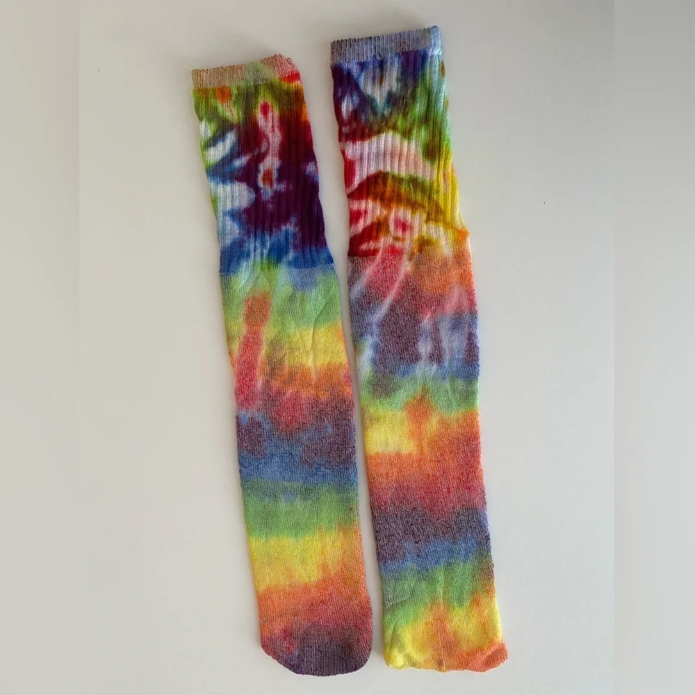 Tie Dye Socks Colorful Retro Boho Rainbow Cotton Blend Tube Handmade Sock Hippie